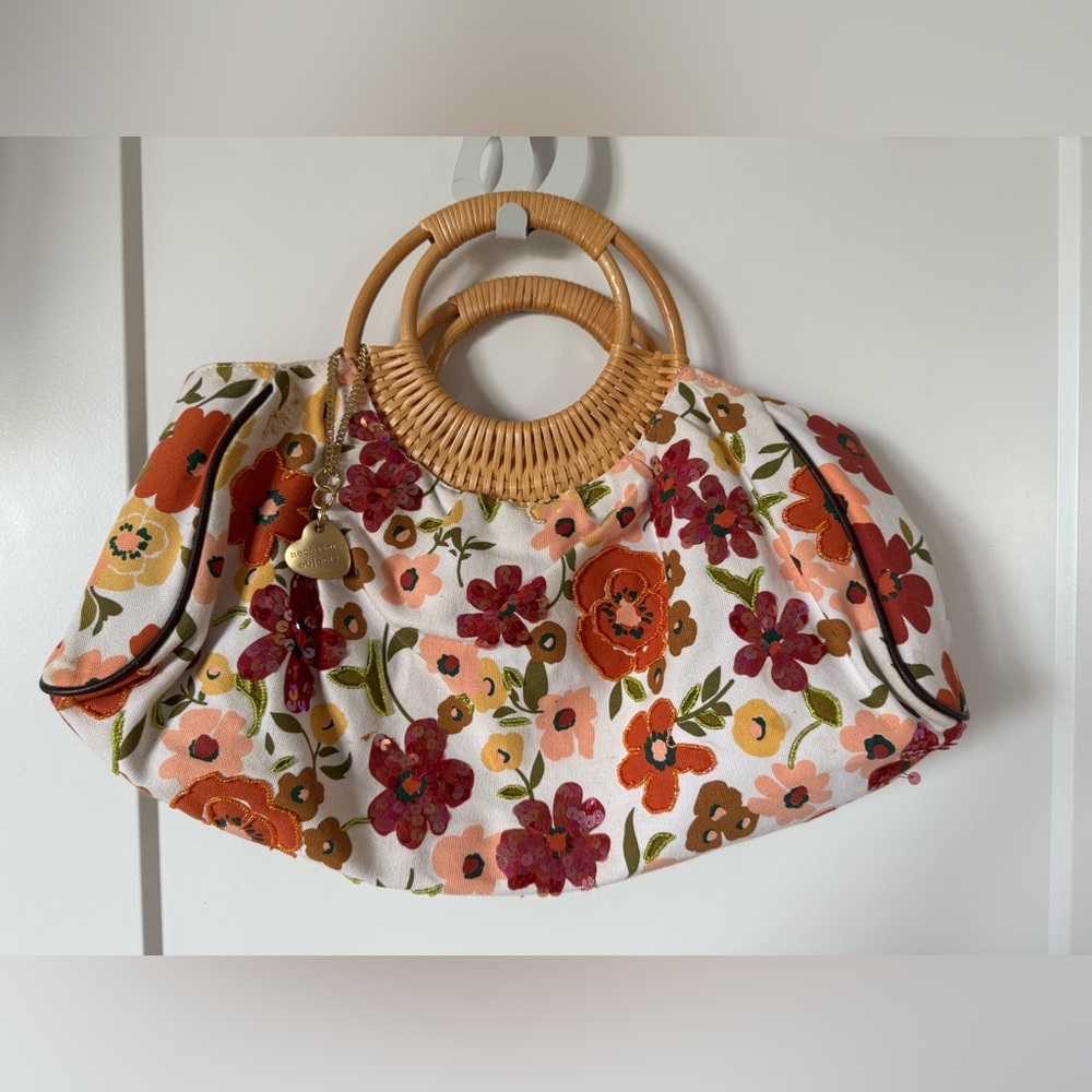 Necessary Objects Floral Embroidered Tote with Bamboo Handles